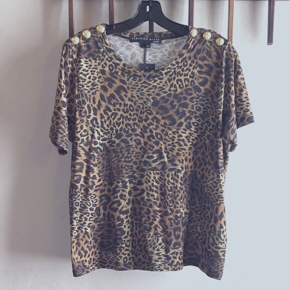 Veronica Beard Carla Crew Neck T-Shirt-Leopard - Picture 1 of 7